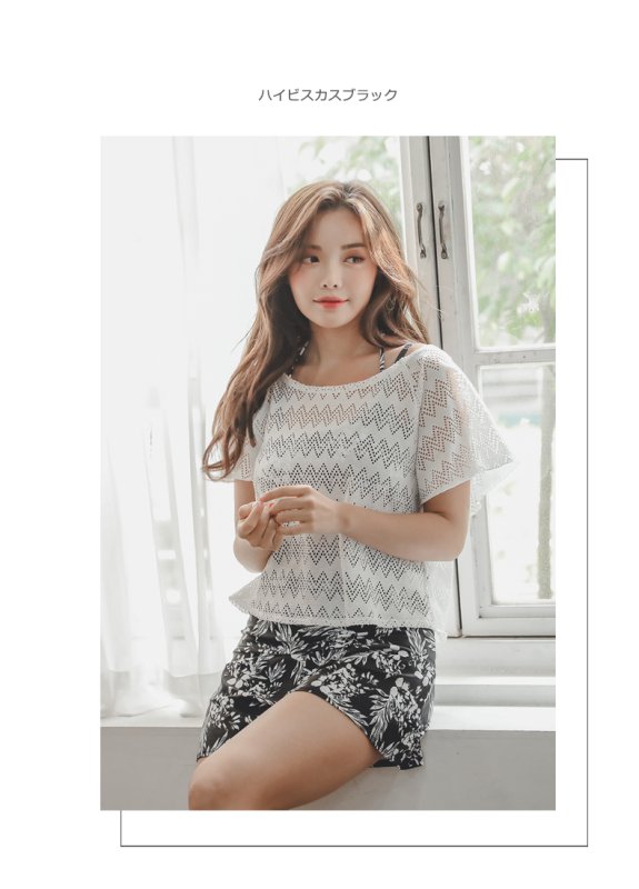 画像12: ショーツ付き外パンツ/ワンピース/トップス/体型カバー水着セット　レースウェア　水着素材ショットパンツ　ママ系水着　二次会水着　水陸両用スイムウェア　カップ付き　日本品質水着 (12)