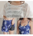 画像2: ショーツ付き外パンツ/ワンピース/トップス/体型カバー水着セット　レースウェア　水着素材ショットパンツ　ママ系水着　二次会水着　水陸両用スイムウェア　カップ付き　日本品質水着 (2)