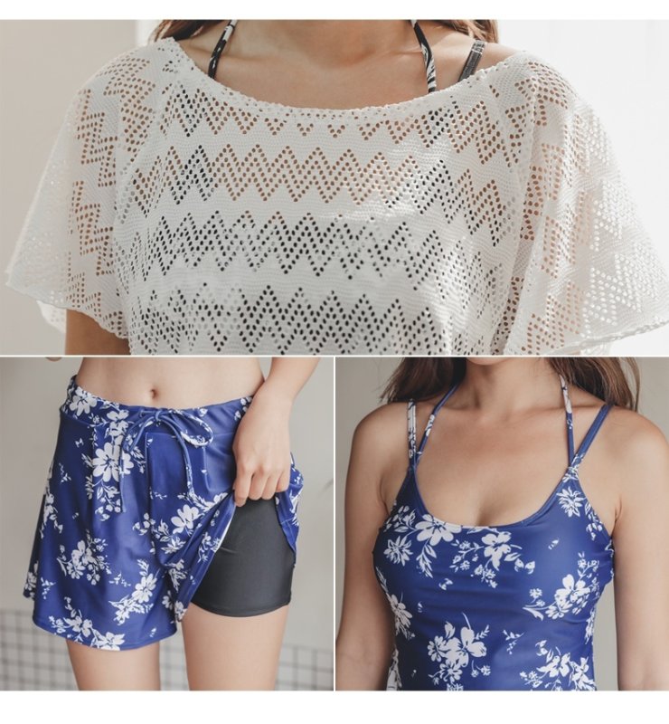 画像2: ショーツ付き外パンツ/ワンピース/トップス/体型カバー水着セット　レースウェア　水着素材ショットパンツ　ママ系水着　二次会水着　水陸両用スイムウェア　カップ付き　日本品質水着 (2)