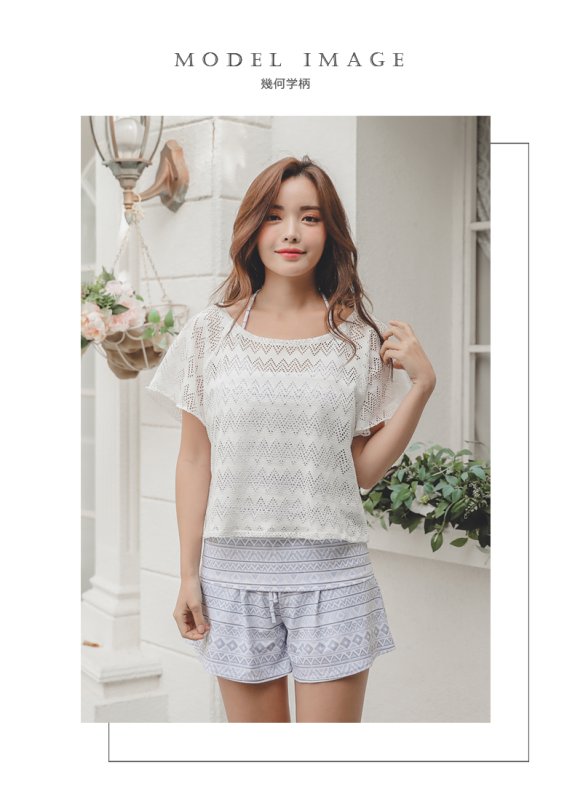 画像11: ショーツ付き外パンツ/ワンピース/トップス/体型カバー水着セット　レースウェア　水着素材ショットパンツ　ママ系水着　二次会水着　水陸両用スイムウェア　カップ付き　日本品質水着 (11)