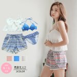 画像1: ブラーとショーツとトップスとショットパンツ4点セット水着 (1)