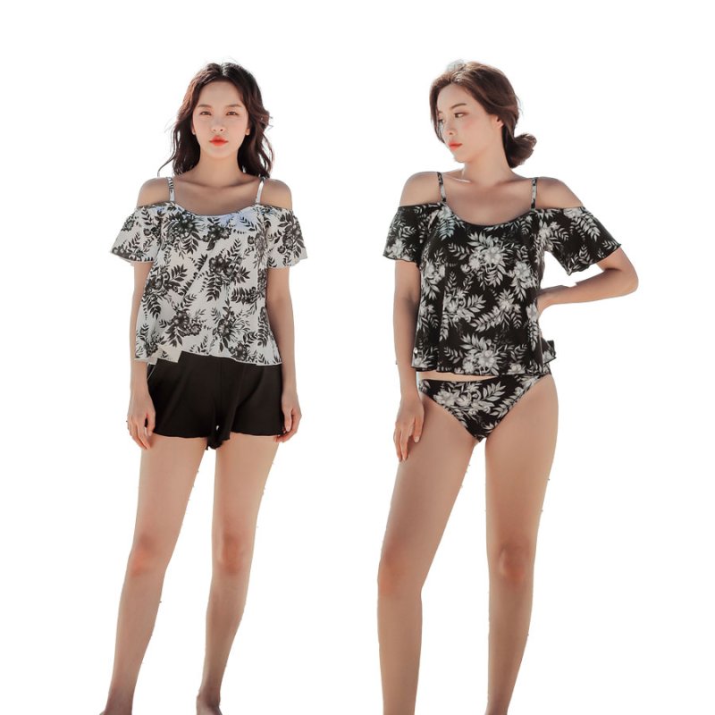 画像15: 3点水着セットオフォショール水着 水着レディース 体型カバー ビキニ セパレート 3点セット 水着 パンツ オフショルダータンキニ 可愛い 花柄 泳衣 温泉 海水浴 (15)