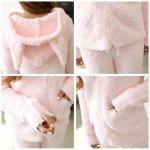 画像5: モコモコウサギ耳キャップ付きパカーロングパンツ上下セット (5)