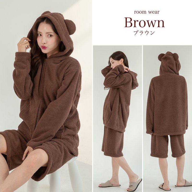 画像7: ZIP 猫耳フードパーカーとショットパンツセット (7)