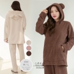 画像1: ZIP 猫耳フード付きスウェットとパンツのセット (1)