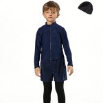 画像17: 男女兼用インナー着きショットパンツとファスナー着き長袖ラッシュガードスクール水着　男女兼用 インナー着き ショットパンツ ファスナー着き 長袖ラッシュガード School学校水着 水陸両用 男子スクール水着 ラッシュガード サーフパンツ 2点セット (17)