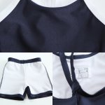 画像4: 濃紺素材　UVカット　スクール水着学生 キッズスクール水着 女の子用上下セパレート型 UPF50+紫外線対策加工 (4)