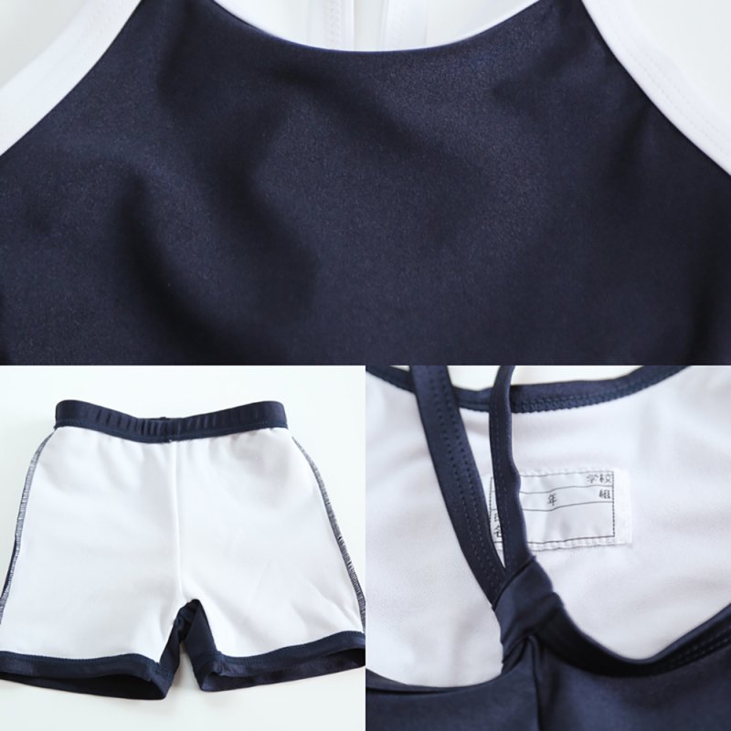 画像4: 濃紺素材　UVカット　スクール水着学生 キッズスクール水着 女の子用上下セパレート型 UPF50+紫外線対策加工 (4)