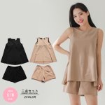 画像2: 袖なしカップ着きラッシュガードとインナー着きショットパンツ上下セット 普通着水着　ファッション水着　オシャレー水着　布帛素材水着　シンプルデザイン (2)