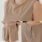 画像4: 袖なしカップ着きラッシュガードとインナー着きショットパンツ上下セット 普通着水着　ファッション水着　オシャレー水着　布帛素材水着　シンプルデザイン (4)