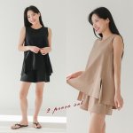 画像7: 袖なしカップ着きラッシュガードとインナー着きショットパンツ上下セット 普通着水着　ファッション水着　オシャレー水着　布帛素材水着　シンプルデザイン (7)