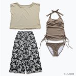 画像8: レディース 水着セット カジュアル Tシャツ ロングパンツ タンキニ ショーツ 4点セット 体型カバー リゾートスタイル YOGA　ジム　運動しやすいウェア (8)