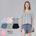 画像1: オフォショルターTシャツとショットパンツとワンショールターブラとショーツの水着4点セット (1)