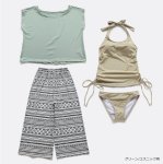 画像12: レディース 水着セット カジュアル Tシャツ ロングパンツ タンキニ ショーツ 4点セット 体型カバー リゾートスタイル YOGA　ジム　運動しやすいウェア (12)
