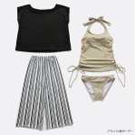 画像7: レディース 水着セット カジュアル Tシャツ ロングパンツ タンキニ ショーツ 4点セット 体型カバー リゾートスタイル YOGA　ジム　運動しやすいウェア (7)