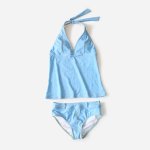 画像5: デニム風タンキニワンピースとハイウェストショーツ2点セット水着 (5)