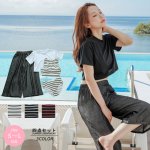 画像1: Tシャツとロングパンツとスポーツトップスとショーツ4点セット水着 (1)