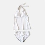 画像6: デニム風タンキニワンピースとハイウェストショーツ2点セット水着 (6)