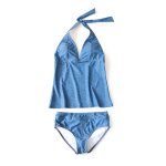 画像4: デニム風タンキニワンピースとハイウェストショーツ2点セット水着 (4)