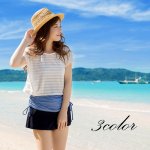 画像2: レースカバー/ショットパンツ/タンキニトップ/ショーツ4点セット水着 (2)