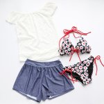 画像7: 体型カバー水着花柄ビキニ4点セット (7)