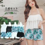 画像2: 体型カバー レースタンキニ 水着セット レディース 体型カバー オフショルダー タンキニ ビキニ ワンピース 3点 セット 水着トレンド　ファッション水着　ドレススイム　キャミソール水着 (2)