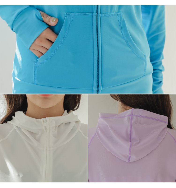 画像5: UPF50+UVカットラッシュガード10カラ-無地　ラッシュガード レディース パーカー　シンプル　水着 オーバーウェア パーカー 長袖 UVカット 2WAY (5)
