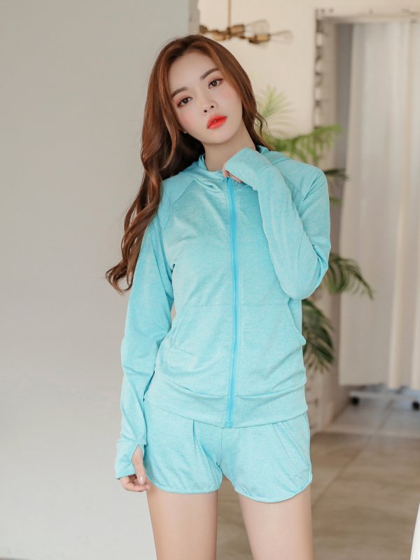 画像9: UVカットラッシュガードとショットパンツ2点セット　ラッシュガード レディース ハイネック セットアップ ハーフジップ 水着 体型カバー UPF50+ 接触冷感 98%uvカット 夏 日焼け 止め 防止 暑さ対策グッズ (9)