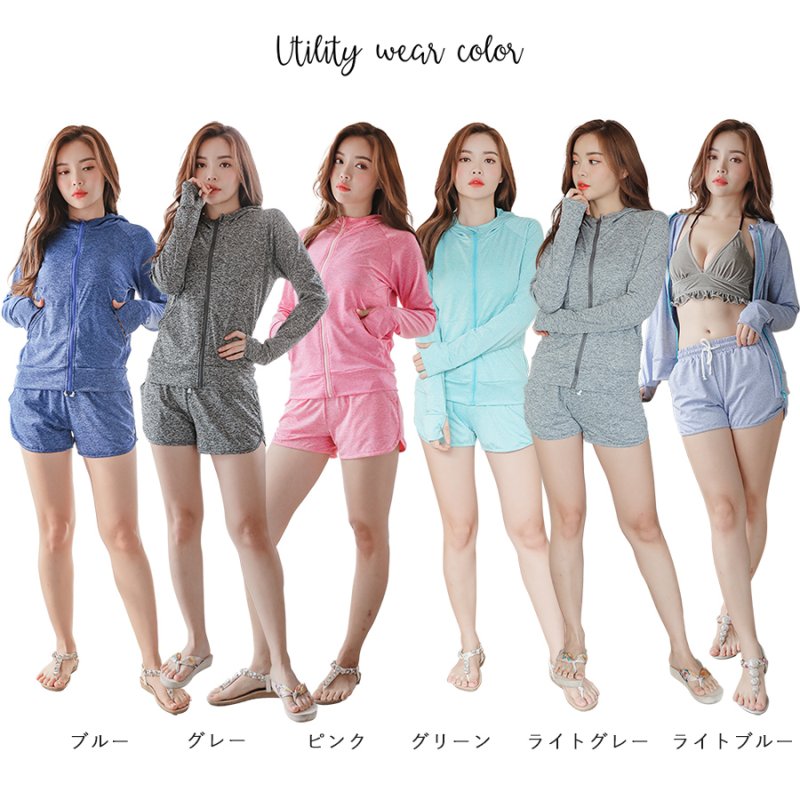 画像3: UVカットラッシュガードとショットパンツ2点セット　ラッシュガード レディース ハイネック セットアップ ハーフジップ 水着 体型カバー UPF50+ 接触冷感 98%uvカット 夏 日焼け 止め 防止 暑さ対策グッズ (3)