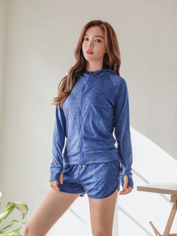 画像7: UVカットラッシュガードとショットパンツ2点セット　ラッシュガード レディース ハイネック セットアップ ハーフジップ 水着 体型カバー UPF50+ 接触冷感 98%uvカット 夏 日焼け 止め 防止 暑さ対策グッズ (7)