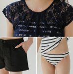 画像2: レース体型カバーアップ4点セット水着 4点セット水着レース　体型カバーアップ水着　ワンピース4点セット レディース 体型カバー オフショルダー タンキニ ビキニ ワンピース タンクトップ ショートパンツ Tシャツ 女性 水着セット (2)