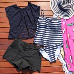 画像5: レース体型カバーアップ4点セット水着 4点セット水着レース　体型カバーアップ水着　ワンピース4点セット レディース 体型カバー オフショルダー タンキニ ビキニ ワンピース タンクトップ ショートパンツ Tシャツ 女性 水着セット (5)