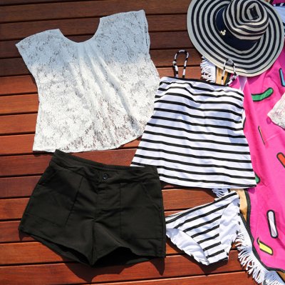 画像2: レース体型カバーアップ4点セット水着 4点セット水着レース　体型カバーアップ水着　ワンピース4点セット レディース 体型カバー オフショルダー タンキニ ビキニ ワンピース タンクトップ ショートパンツ Tシャツ 女性 水着セット