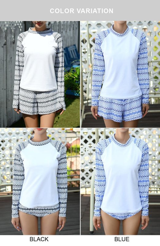 画像2: カップ付きロングラッシュガードセット水着 (2)