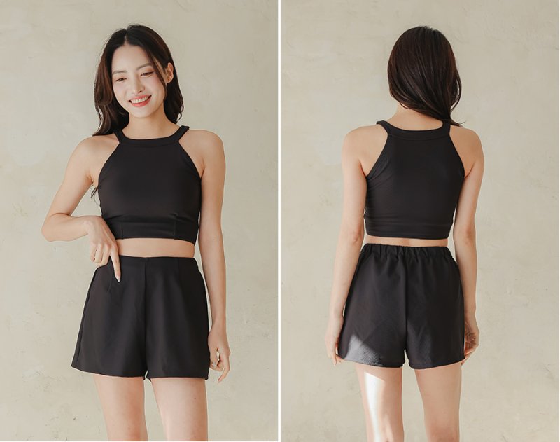 画像10: インナー付きショットパンツとハイネックトップスとパーカー オシャレー水着　レデイース体型カバー　カバーアップ水着　ファション水着　アパレル水着　水着ファッション　ママ系水着　スイムウェア (10)