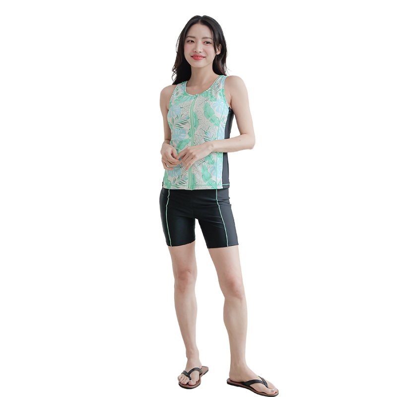 画像16: タンク 前ファスナー　レディース フィットネス セパレート 体型カバー フィットネス水着 水着スイムウェア めくれ防止 ビキニ 女の子 タンキニ インナー 競泳水着 (16)