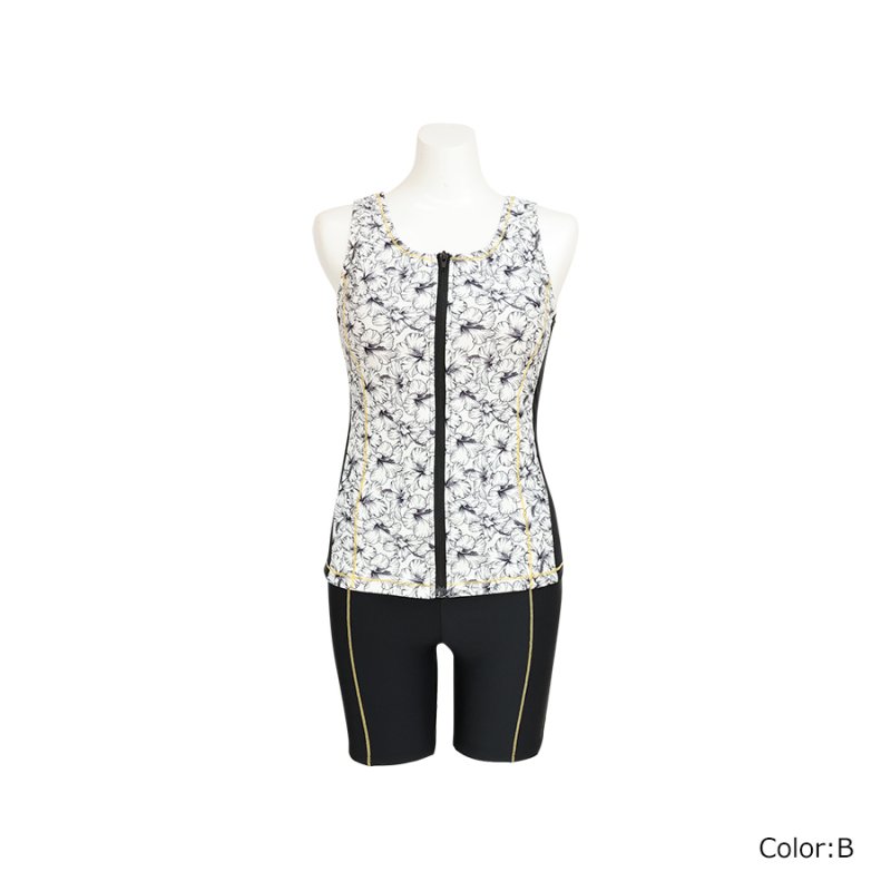 画像6: タンク 前ファスナー　レディース フィットネス セパレート 体型カバー フィットネス水着 水着スイムウェア めくれ防止 ビキニ 女の子 タンキニ インナー 競泳水着 (6)