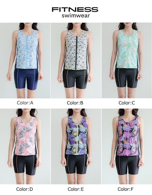 画像3: タンク 前ファスナー　レディース フィットネス セパレート 体型カバー フィットネス水着 水着スイムウェア めくれ防止 ビキニ 女の子 タンキニ インナー 競泳水着 (3)