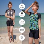 画像6: サウナ水着　めぐれ防止ボタン着き　キャップセット　プリント柄もの　フィットネス水着セット　レディース フィットネス水着 セパレート キャップ セット めくれ防止  (6)