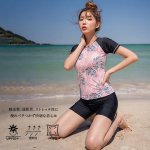 画像9: サウナ水着　めぐれ防止ボタン着き　キャップセット　プリント柄もの　フィットネス水着セット　レディース フィットネス水着 セパレート キャップ セット めくれ防止  (9)