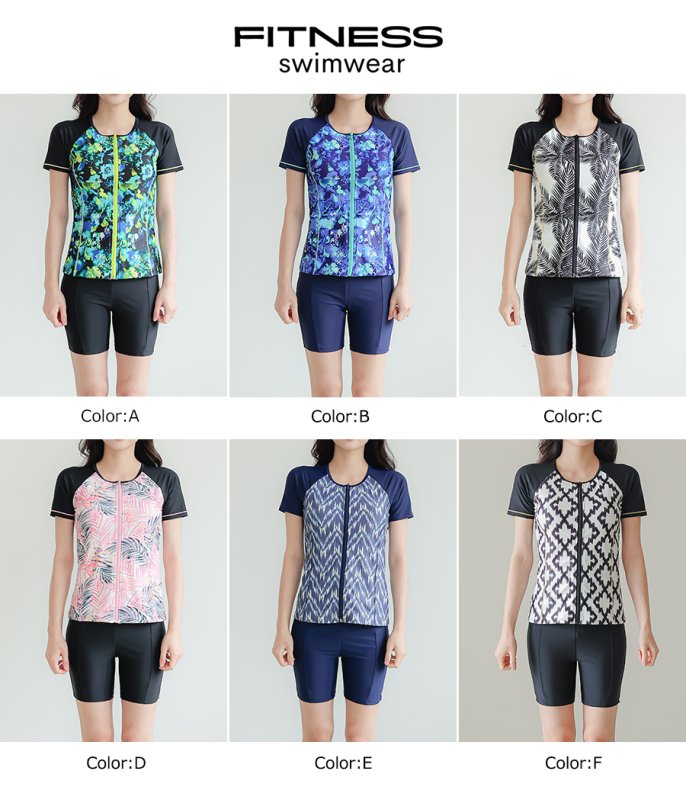 画像12: サウナ水着　めぐれ防止ボタン着き　キャップセット　プリント柄もの　フィットネス水着セット　レディース フィットネス水着 セパレート キャップ セット めくれ防止  (12)